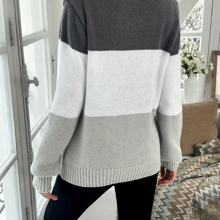 Women's Cable Knit Color Block Crew Neck Long Sleeve Pullover Sweaters