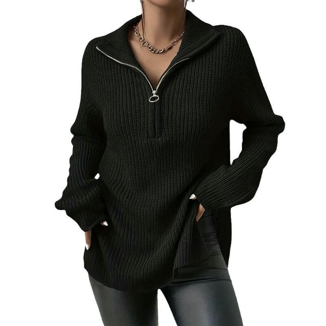 Womens Sweaters Long Sleeve 1/4 Zip Pullover Polo V Neck Casual Tops