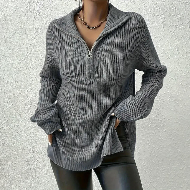 Womens Sweaters Long Sleeve 1/4 Zip Pullover Polo V Neck Casual Tops