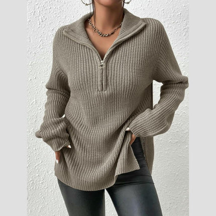 Womens Sweaters Long Sleeve 1/4 Zip Pullover Polo V Neck Casual Tops