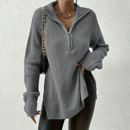 Womens Sweaters Long Sleeve 1/4 Zip Pullover Polo V Neck Casual Tops