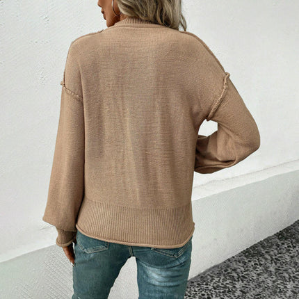 Women Crewneck Long Sleeve Knitted Sweater Loose Fit Soft Solid Pullover Tops