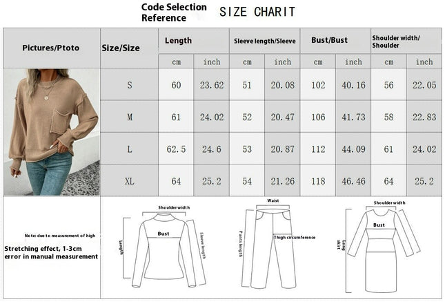 Women Crewneck Long Sleeve Knitted Sweater Loose Fit Soft Solid Pullover Tops