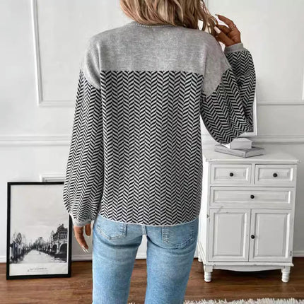 Long Sleeve Sweater for Women Crew Neck Pullover Color Block Knit Tops