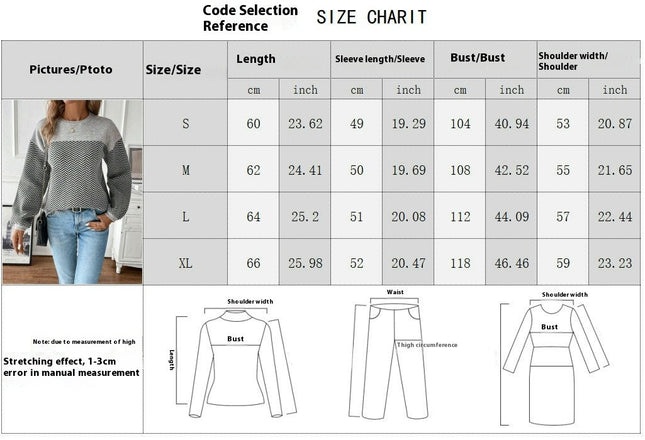 Long Sleeve Sweater for Women Crew Neck Pullover Color Block Knit Tops