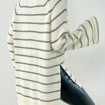 Womens Oversized Sweaters Fall Long Sleeve Knit Side Slit V Neck Jumper Tops