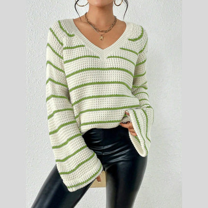Womens Oversized Sweaters Fall Long Sleeve Knit Side Slit V Neck Jumper Tops