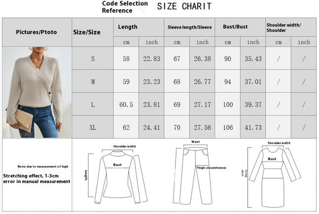 Women Long Sleeve Wrap V Neck Sweater Casual Knit Pullover Top
