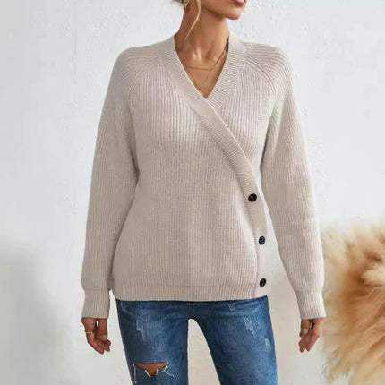 Women Long Sleeve Wrap V Neck Sweater Casual Knit Pullover Top