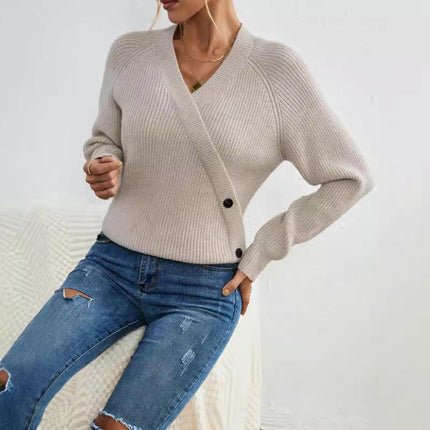Women Long Sleeve Wrap V Neck Sweater Casual Knit Pullover Top