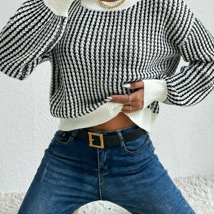 Women's Striped Sweater Long Sleeve Crew Neck Knit Fall Winter Pullover Tops