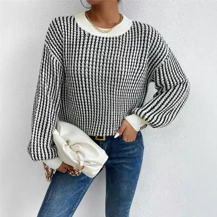 Women's Striped Sweater Long Sleeve Crew Neck Knit Fall Winter Pullover Tops