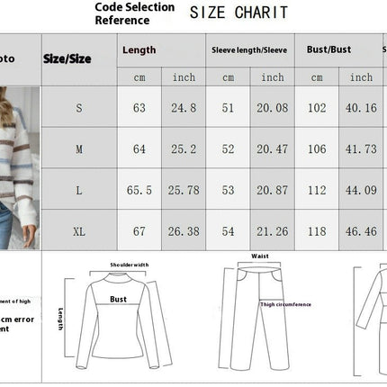 Womens Long Sleeve Crew Neck Knit Sweater Casual Striped Pullover Tops