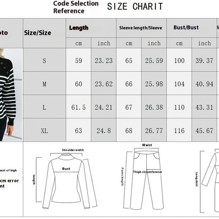 Women's Fall Long Sleeve Knit Sweater Crew Neck Striped Button Pullover Tops