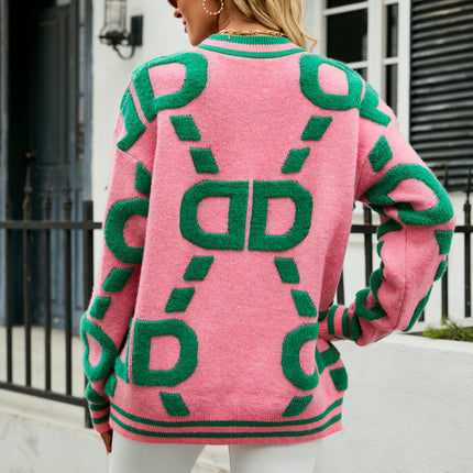 Womens Crewneck Long Sleeve Pullovers Color Block Sweaters Knit Jumper Tops