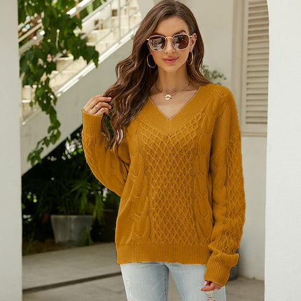 Long Sleeve Sweaters for Women Fall Winter Cable Knit V Neck Pullover Tops