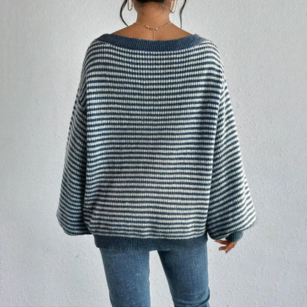 Women's Off The Shoulder Striped Sweaters Long Sleeve Knit Pullover Tops