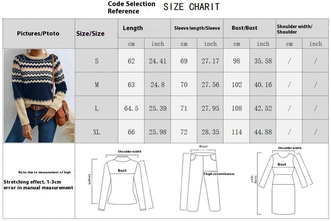 Women's Fair Isle Knit Sweaters Spring Fall Crew Neck Long Sleeve Casual Pullover Tops