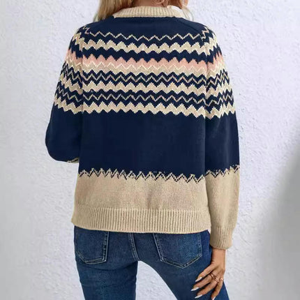 Women's Fair Isle Knit Sweaters Spring Fall Crew Neck Long Sleeve Casual Pullover Tops