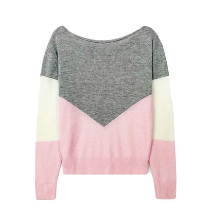 Womens Long Sleeve Crewneck Color Block Hollow Knit Pullover Sweater Tops