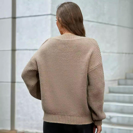 Womens V Neck Sweater Fall Knit Trendy Casual Loose Fit Long Sleeve Pullover Top
