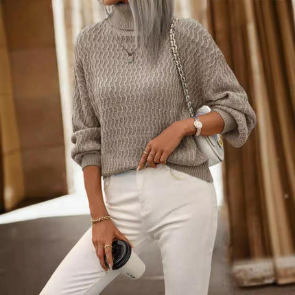 Womens Turtleneck Loose Sweater Casual Long Sleeve Knit Pullover Tops