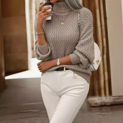 Womens Turtleneck Loose Sweater Casual Long Sleeve Knit Pullover Tops