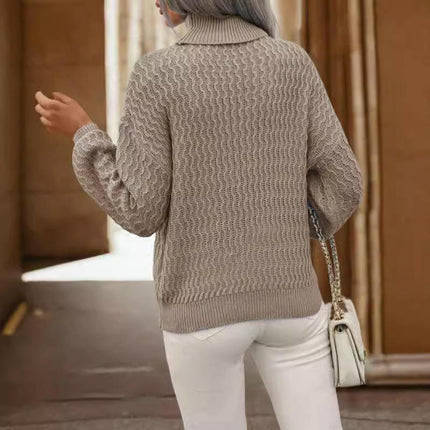 Womens Turtleneck Loose Sweater Casual Long Sleeve Knit Pullover Tops