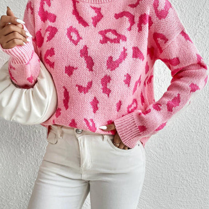 Sweaters for Women Crewneck Long Sleeve Color Block Loose Knit Pullover Tops