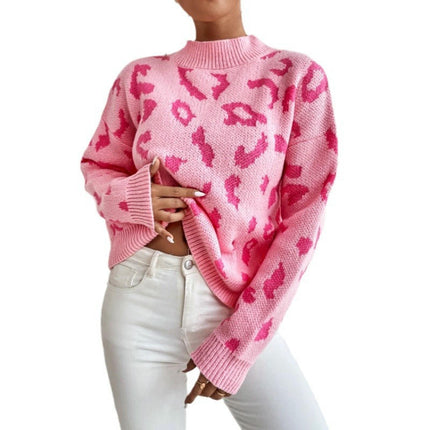 Sweaters for Women Crewneck Long Sleeve Color Block Loose Knit Pullover Tops
