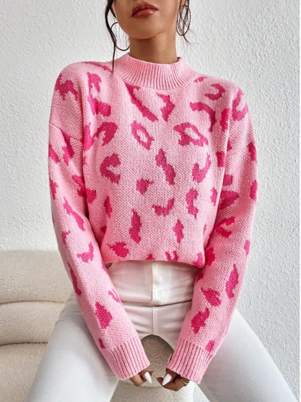 Sweaters for Women Crewneck Long Sleeve Color Block Loose Knit Pullover Tops