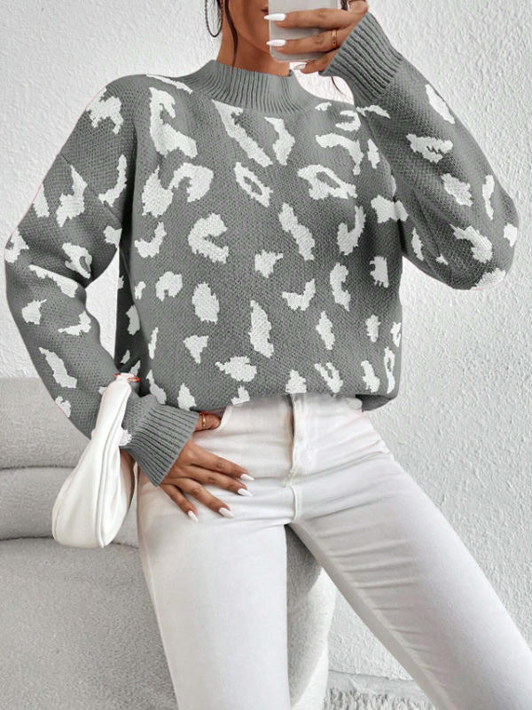 Sweaters for Women Crewneck Long Sleeve Color Block Loose Knit Pullover Tops