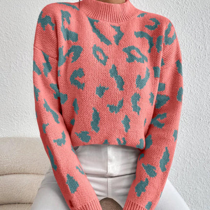 Sweaters for Women Crewneck Long Sleeve Color Block Loose Knit Pullover Tops