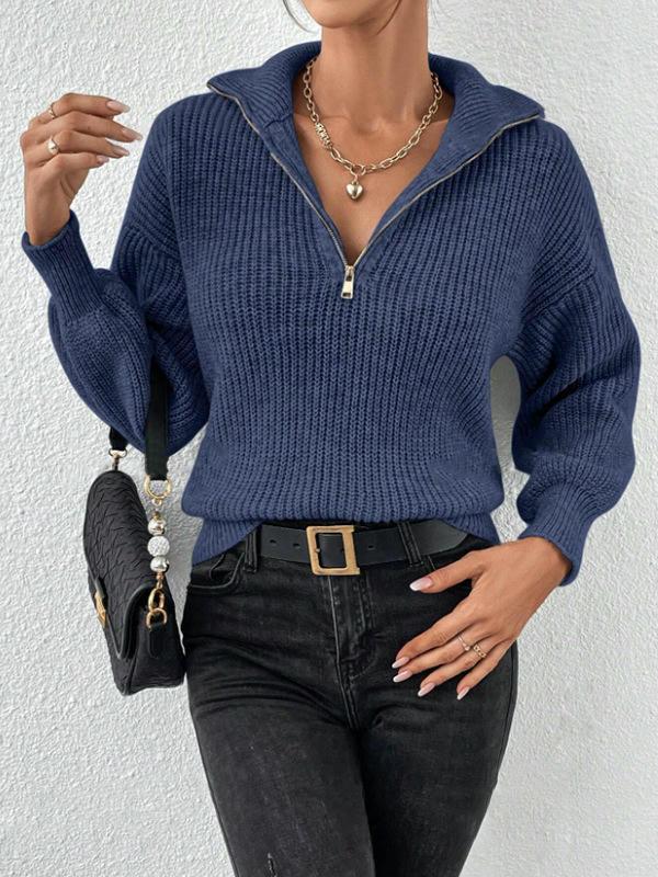 Womens 1/4 Zip V Neck Pullover Sweaters Long Sleeve Knit Pullover Jumper Fall Tops