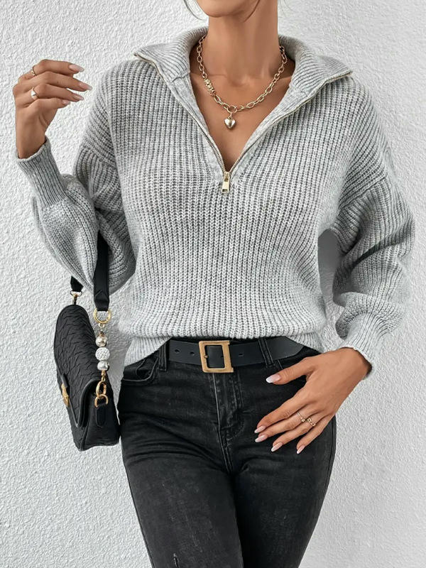 Womens 1/4 Zip V Neck Pullover Sweaters Long Sleeve Knit Pullover Jumper Fall Tops