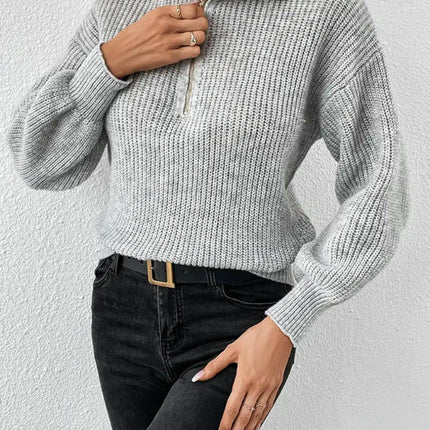Womens 1/4 Zip V Neck Pullover Sweaters Long Sleeve Knit Pullover Jumper Fall Tops