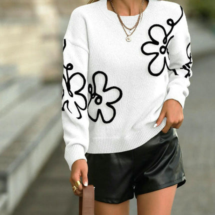 Womens Fall Flora Long Sleeve Sweaters Knit Winter Pullover Jumper Tops