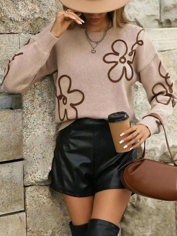 Womens Fall Flora Long Sleeve Sweaters Knit Winter Pullover Jumper Tops