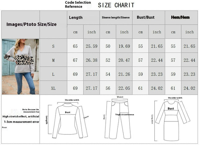 Women's Long Sleeve Knit Sweaters Casual V Neck Fall Leopard Pullover Tops