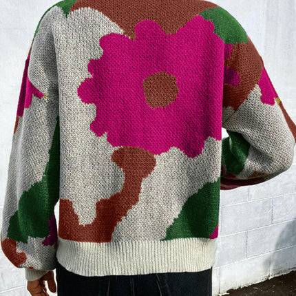 Women's Long Sleeve Crewneck Sweater Fall Color Block Knitted Pullover Top