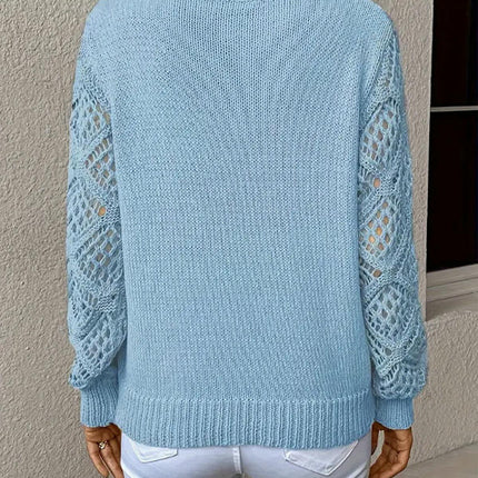 Women Knitted V Neck Hollow Sweater Casual Long Sleeve Pullover Tops