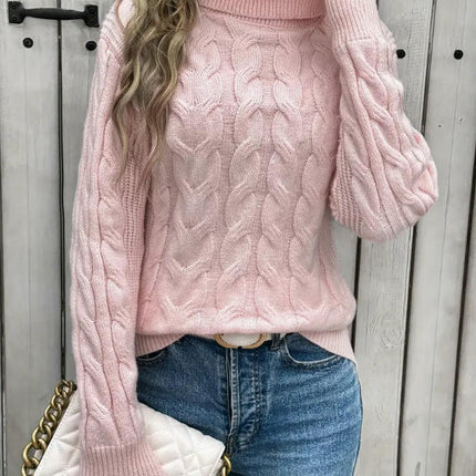 Women's Turtleneck Cable Knit Sweater Casual Fall Winter Long Sleeve Pullover Tops