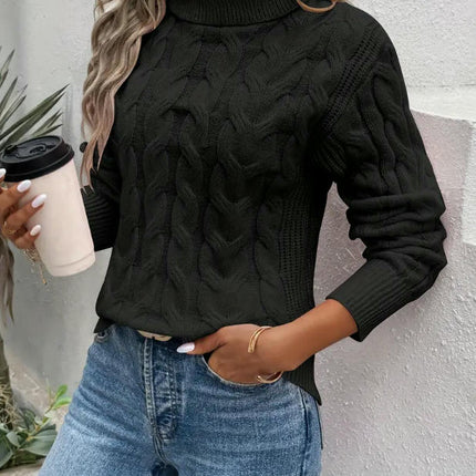 Women's Turtleneck Cable Knit Sweater Casual Fall Winter Long Sleeve Pullover Tops