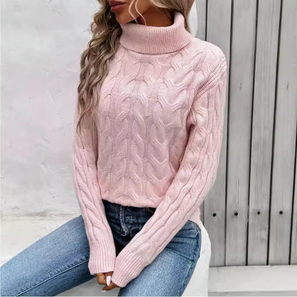 Women's Turtleneck Cable Knit Sweater Casual Fall Winter Long Sleeve Pullover Tops