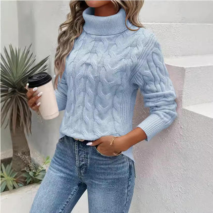 Women's Turtleneck Cable Knit Sweater Casual Fall Winter Long Sleeve Pullover Tops