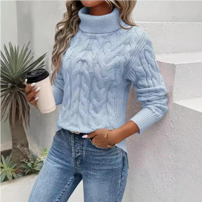 Women's Turtleneck Cable Knit Sweater Casual Fall Winter Long Sleeve Pullover Tops