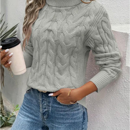 Women's Turtleneck Cable Knit Sweater Casual Fall Winter Long Sleeve Pullover Tops