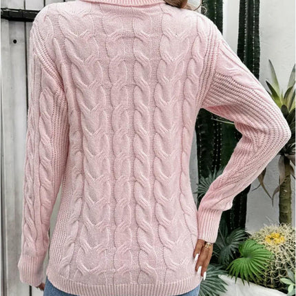 Women's Turtleneck Cable Knit Sweater Casual Fall Winter Long Sleeve Pullover Tops