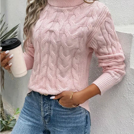 Women's Turtleneck Cable Knit Sweater Casual Fall Winter Long Sleeve Pullover Tops