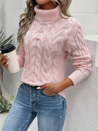 Women's Turtleneck Cable Knit Sweater Casual Fall Winter Long Sleeve Pullover Tops